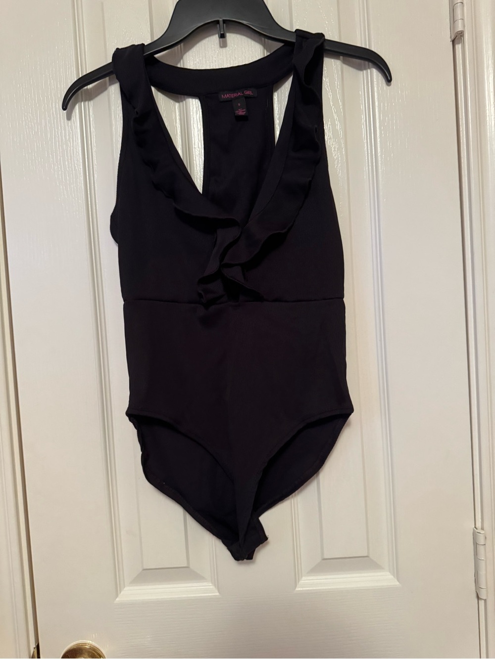 Material Girl Black Ruffle V-Neck One-Piece Bodysuit